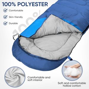 Saco de Dormir Tipo Momia para Adultos, para Acampar al Aire Libre, Transpirable, de Poliéster Azul, Longitud Estándar, Portátil - Product Image 3
