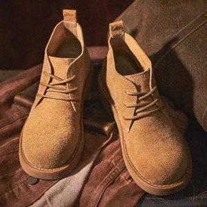 American classic distressed <b>matte</b> leather lace-up ankle boots with round toe thick heel and thick sole suitable for both casual - Product Image 4