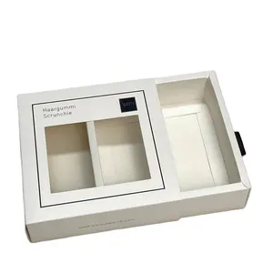 2024 trendy hot selling white pull out box with window candy net paper packaging box snack biscuit showcase clear lid box