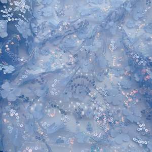 LS796ファッションカラフルな3Dスパンコール花びら刺Embroideryホワイトメッシュガーゼ生地子供服100% ポリエステルニット - Product Image 4