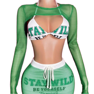 ชุดบิกินี่สามชิ้นแบบ Bandeau คอวีเอวสูงสำหรับผู้หญิงสไตล์ยุโรปอเมริกัน ระบายอากาศได้ดี พร้อมซับในตาข่ายพิมพ์ลายคอลลาจตามสั่งของ Truen - Product Image 1