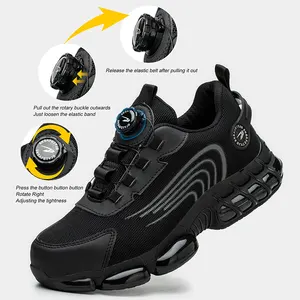 Libérez votre main super cool bouton conception rotative anti-écrasement anti-coup chaussure de sécurité léger respirant chaussures de travail haut de gamme