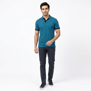 Polo de Manga Larga para Hombre, de Algodón de Alta Calidad, Corte Ajustado, Informal, para Golf, con Tejido de Punto con Rayas Cortas, Color Sólido - Product Image 1
