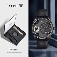 Мужские кварцевые часы TOMI T105: горячая распродажа, высокое качество, календарь, кожаный ремешок, модные наручные часы в наличии