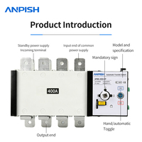 Commutateur de transfert automatique ATS 4P 400A pour système d'alimentation principal et de secours des postes de transformation d'usine électrique