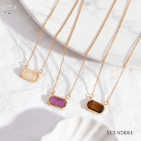 Collier Pendentif en Pierre Naturelle pour Femme, Perles Breloques Œil de Tigre Violet Blanc Marron, Or, Idéal Cadeau