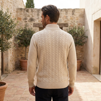 Pull en maille torsadée personnalisé à col zippé pour homme, mélange laine et cachemire, manches longues, esthétique Old Money, luxe discret, tricot.