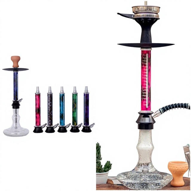 Arabic Metal Hookah in Stock Multi-Hole Smoke Outlet Frosted Glowing Glass Bottle Shisha Water Pipe