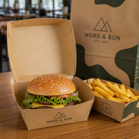 Emballage alimentaire pour collations écologiques, recyclables et durables, imprimé sur mesure, boîte en papier pour poulet frit à emporter, burger