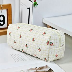 Violette Stof Etui Met Grote Capaciteit Eenvoudige Hoogwaardige In-Stijl Bloemenpatroon Student Kantoorbenodigdheden Opbergtas - Product Image 3