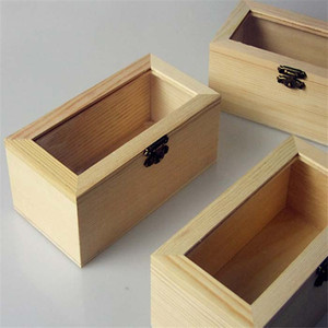 Caja de regalo rectangular de madera de pino con tapa transparente para envasado de té, tamaño personalizable - Product Image 1