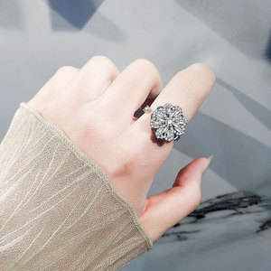 Dainty Micro Insert Geometric Zircon Korean Rotating Snowflake <b>Adjustable</b> <b>Rings</b> Minimalist Copper Gold Plated Anxiety Jewelry - Product Image 2