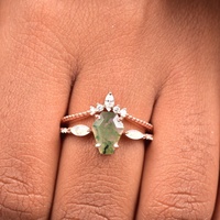 Conjunto de anillo de compromiso de ágata de musgo verde en forma de ataúd, conjunto de anillo nupcial de ágata de musgo de Plata de Ley 925, anillo de ágata de musgo y ópalo