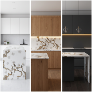 Plans de travail de <span class=keywords><strong>cuisine</strong></span> modernes en quartz blanc cristal avec des paillettes noires, épaisseur 20 mm/30 mm, durables et faciles d'<span class=keywords><strong>entretien</strong></span> - Product Image 2