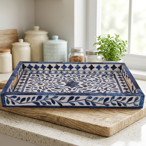 Plateau de service alimentaire en bois poli sur mesure avec incrustation d'os MP0 FAIZA CRAFT, carré classique, en stock, pour la maison, la salle à manger, le bureau, la cuisine - Product Image 1