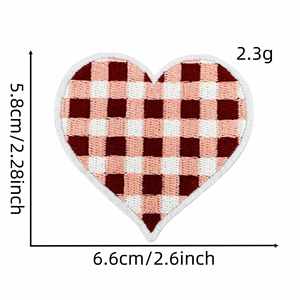 New Iron on Embroidered <b>Red</b> Checkered Heart Patch for Hat Hoodies Decoration - Product Image 5