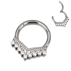 Unisex 18K chapado en oro G23 titanio majestuoso Chevron Sparkle Clicker segmento aro anillo más nuevo regalo de fiesta de boda para compromiso - Product Image 6