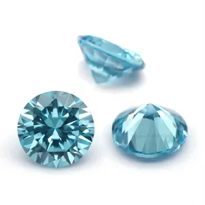 批发圆形5a海蓝宝石彩色立方氧化锆宝石珠宝宽松宝石