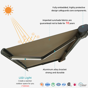 Ngoài trời nặng Patio nhôm có thể thu vào tán đầy đủ Cassette gấp cánh tay mái hiên với LED ánh sáng cơ giới có thể thu vào mái hiên - Product Image 4