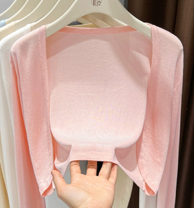 Women's Knitted Cardigan Outerwear, Light and Thin Long Sleeved Sunscreen Shawl, Sweet and Gentle Style <strong>Layered</strong> <strong>Top</strong> - Product Image 1