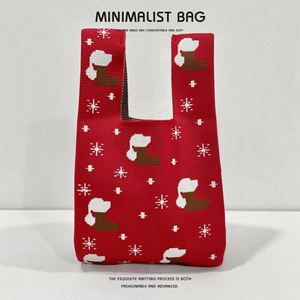 Hot Selling Red Green Christmas Gift <b>Bag</b> <b>Mini</b> Crochet Knitted Handbag Women Shopping Foldable Knitting Tote <b>Bag</b> - Product Image 6