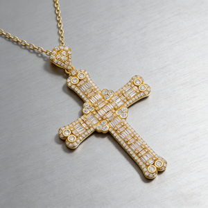 Collar Clásico de Compromiso con Colgante de Cruz y Diamante CVD Cultivado en Laboratorio, Chapado en Oro de 10K/14K/18K sobre Plata Personalizada, Cadena para Suéter, Regalo VS - Product Image 2