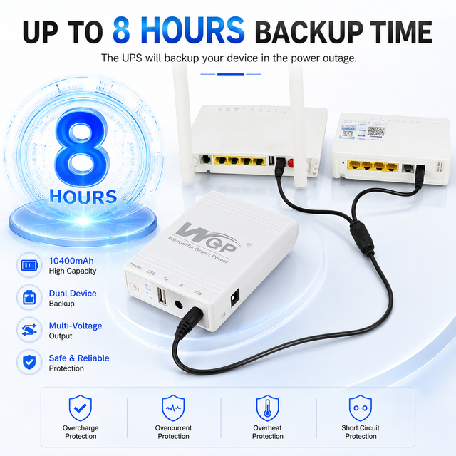 10400mAh Lithium Battery Mini DC UPS USB 5V DC 9V DC 12V Outputs Single Phase WiFi Router