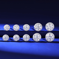 Aretes de Botón de Lujo con Cierre de Rosca para Hombre y Mujer, Joyería Fina en Plata Esterlina 925 Chapada en Oro con Diamantes Moissanita VVS y Halo Iced Out