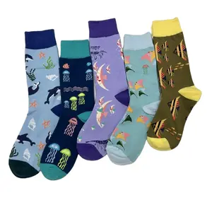 2023 new design custom cotton socks marine animals Dolphin Conch Starfish Jellyfish Shrimp Manta rays for happy unisex socks