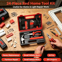 Ensemble d'outils à main rouges pratiques de 24 pièces, kit de réparation multi-usages pour la maison avec boîte de rangement pour les projets d'entretien domestique quotidiens