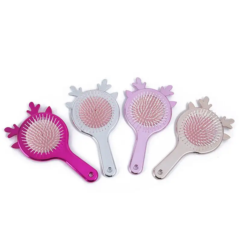 Hot Selling Plastic TPR Portable Small Mini Electroplated Antler Comb Hair Brushes For Home