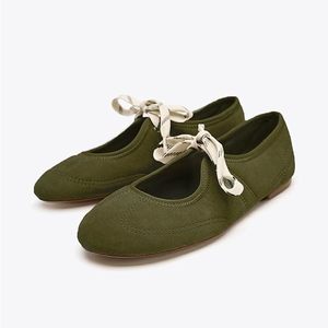 Chaussures plates en daim pour femmes, ballerines à lacets, bout rond, ballerines Mary Jane, élégantes, décontractées, confortables, chaussures mignonnes - Product Image 2