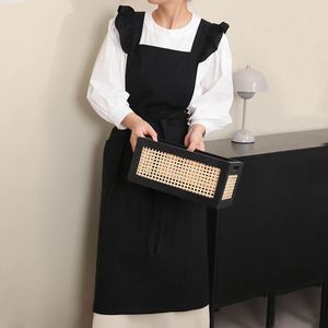 Korean Stylish Ruffled Cap Cotton-Linen Sleeveless Personalised Cross Back Custom Logo Apron with <b>Large</b> Pockets - Product Image 2