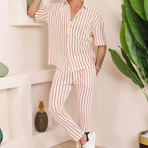 Set di <span class=keywords><strong>Polo</strong></span> sportiva per il tempo libero tuta da uomo alla moda tuta da ginnastica per allenamento a righe due pezzi Set di <span class=keywords><strong>Polo</strong></span> per uomo - Product Image 6