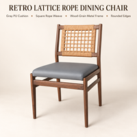 Chaise de salle à manger avec dossier en corde tressée, coussin en PU gris, structure en métal imitation bois, idéale pour restaurants, hôtels et cours – Direct Usine