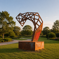 Sculpture moderne en acier corten en forme de feuille, art abstrait botanique pour jardin, parc, paysage extérieur, décoration en métal, sculpture en acier corten