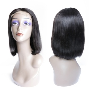 High Quality Full Cuticle Natural <b>Black</b> 4*4 Lace Frontal 180% Density Partial Short Bob <b>Wig</b> - Product Image 1