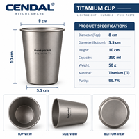 Gobelet en titane pur TA1 de qualité supérieure, 350 ml, finition brossée, qualité alimentaire, pour café, thé, eau, maison, bureau, camping