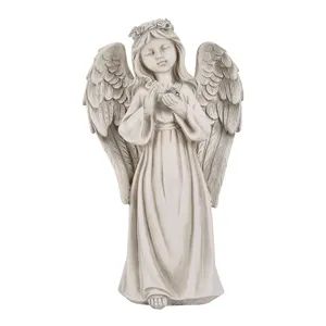 天使像デコレーションヤード Suppliers-パティオ芝生庭アート墓地の墓の装飾のためのバッテリー駆動LEDフラワーライトタイマーと鳩の庭の像を持つ天使の女の子