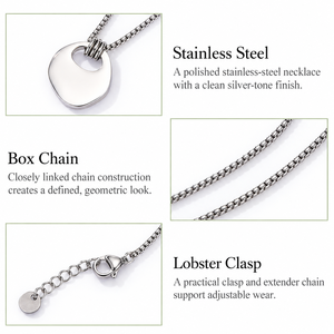 Collier pendentif en acier inoxydable, couleur argent, forme de cœur, chaîne minimaliste, 750 mm + 50 mm réglable, bijoux unisexes - Product Image 3