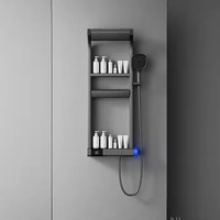 Système de douche thermostatique mural LUSA moderne à poignée unique, finition polie, avec barre coulissante, jet de pluie et tête de pulvérisation céramique pour hôtel