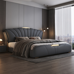 เตียงหนังสไตล์อิตาเลียนสุดหรู รูปทรงเปลือกหอย สำหรับห้องนอนใหญ่ บุหนานุ่ม เหมาะสำหรับบ้านและโรงแรม - Product Image 4