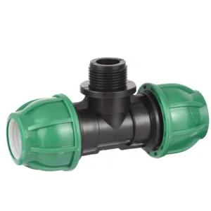 Encaixes De Tubulação PP PN10 16 PP Compressão Conector rápido Tubulação HDPE Masculino T roscado