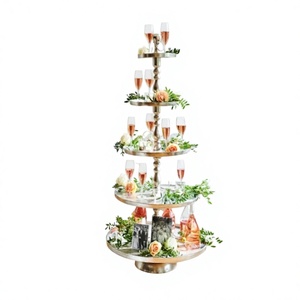 Etagere support à gâteau XL en fonte d'aluminium 150 cm, présentoir décoratif de mariage à cinq niveaux en verre à vin pour la décoration de la maison - Product Image 1