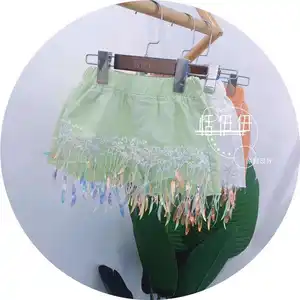 Mùa Hè 2020 Mới Thời Trang Cô Gái Dễ Thương Ren Sequin Quần Short Denim Màu Xanh Trắng Cam Cho 2-6T