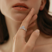 Ensemble de bagues de fiançailles solitaires en argent sterling avec zircone cubique ronde, plaqué argent 925, bagues de couple en CZ