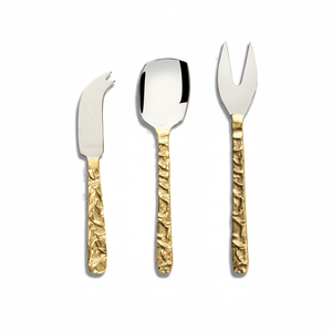 Prix usine vente chaude 3 pièces en laiton/acier inoxydable coupe-beurre trancheuse en acier inoxydable ensemble d'épandeur de fromage ensembles de couteaux à fromage - Product Image 1