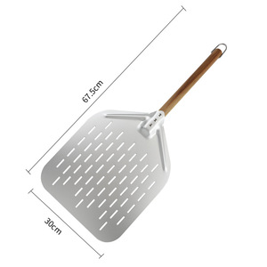 Espátula perforada para transferir pizza, cuadrada, de aluminio, 67.5X29.5 cm, con mango de roble, para hornear pizza. - Product Image 4