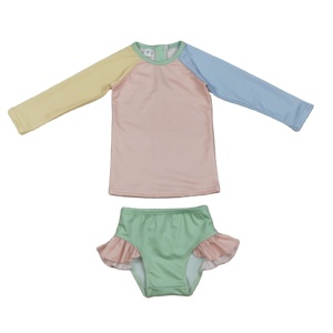 Maillot de bain décontracté d'été personnalisé pour enfants, garçons et filles, couleur unie, design à empiècements, short de bain, ensemble 2 pièces - Product Image 1