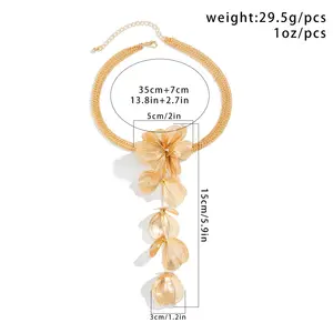 Fashionable Niche Ginkgo Leaf Tassel Necklace Earrings Set Brass Pulling Collar Jewelry Gold Choker Necklace